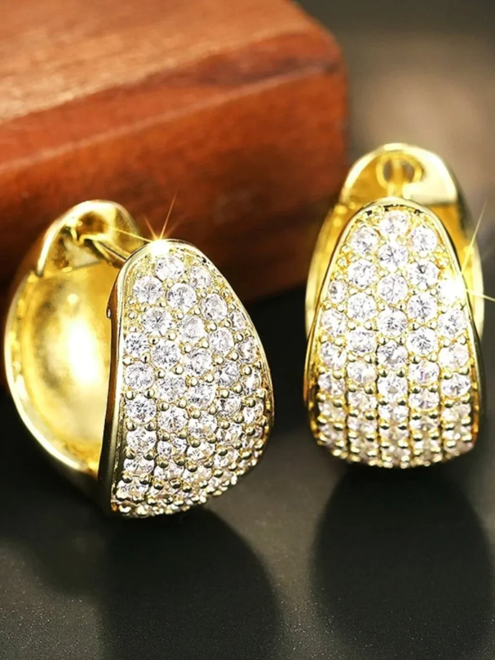 18k White Gold Diamond Hoop Earrings Pave Diamond Small Chunky Hoops - Picture 2 of 6